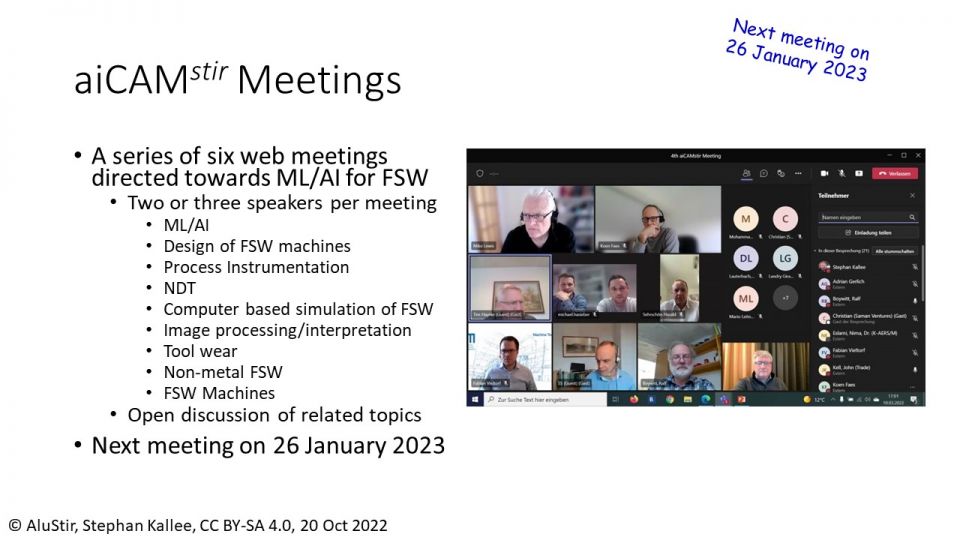 Using AI in the Computer Aided Manufacturing of Friction Stir Welds - Sixth aiCAMstir Meeting