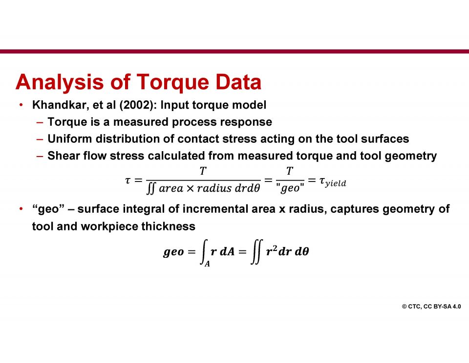 Analysis of Torque Data from Friction Stir Welds in Aluminum - Sixth aiCAMstir Meeting